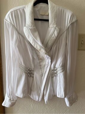 White Vintage 80s/90s Cache Blazer Jacket with mesh/sheer sleeves